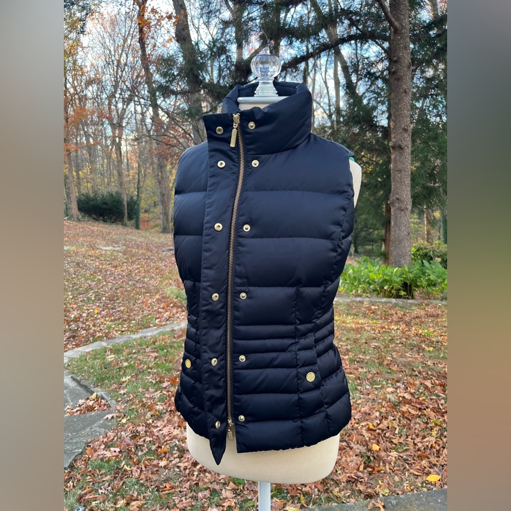 LILLY PULITZER Black Puffer Vest with Gold Buttons - Picture 3 of 11
